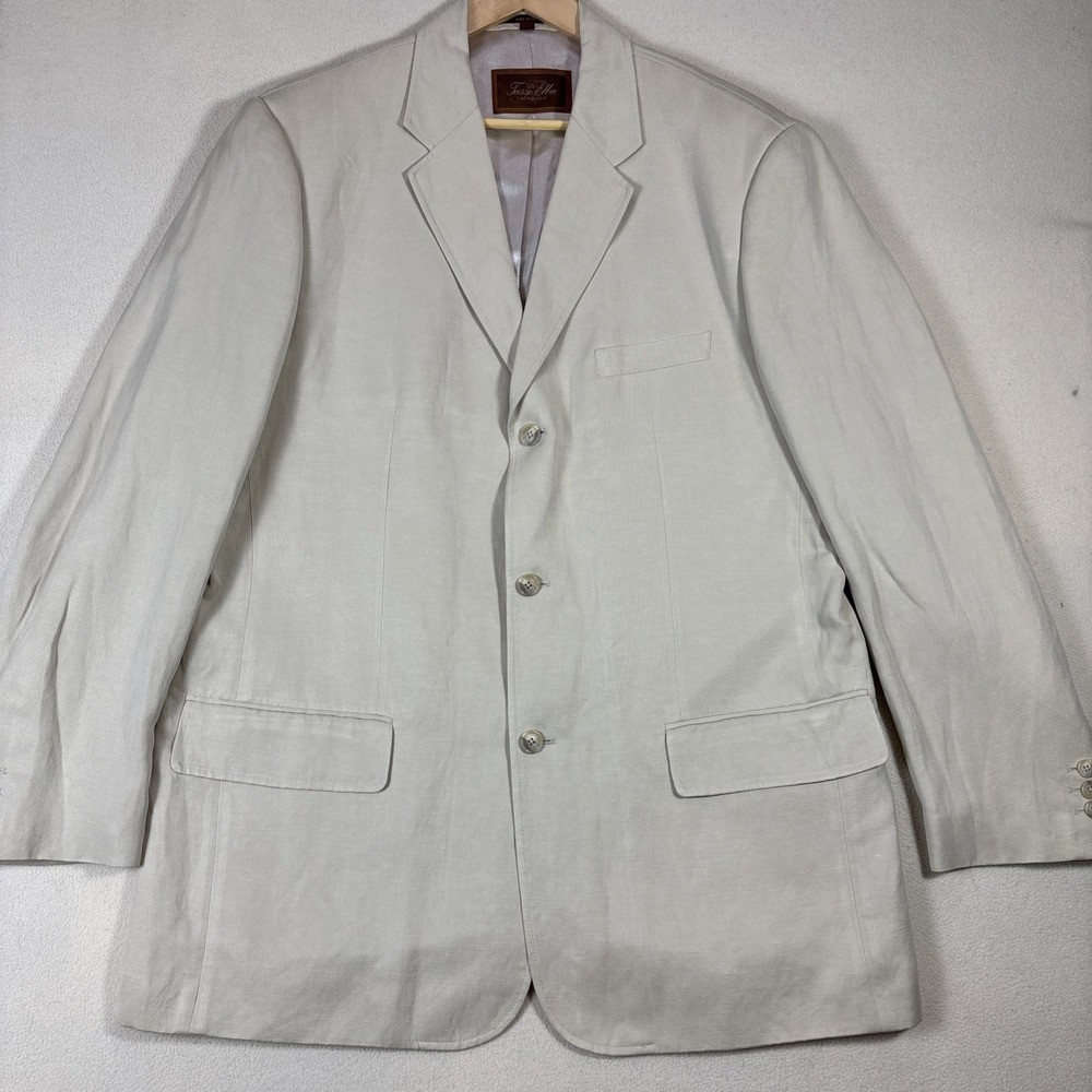 Tasso Elba Linen Silk Sport Coat Blazer Jacket Lined 3 Button Beige Men's Sz XL